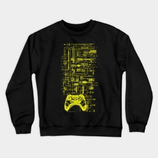 Neon Yellow Video Game Controller Blueprint Crewneck Sweatshirt